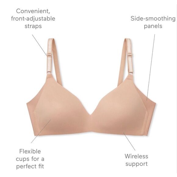 Warners No Side Effects Wire-Free T-Shirt Bra 36D Pale Pink - Picture 7 of 7